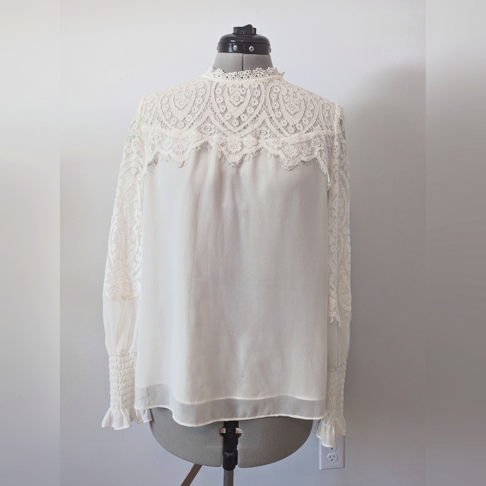 WHBM white high neck lace blouse